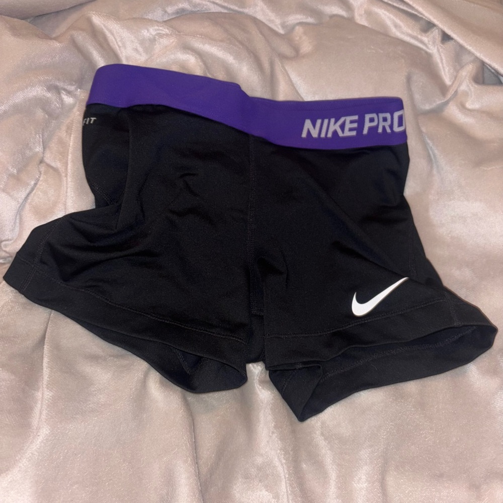 Nike Women's Black Athletic Shorts with Purple Waistband